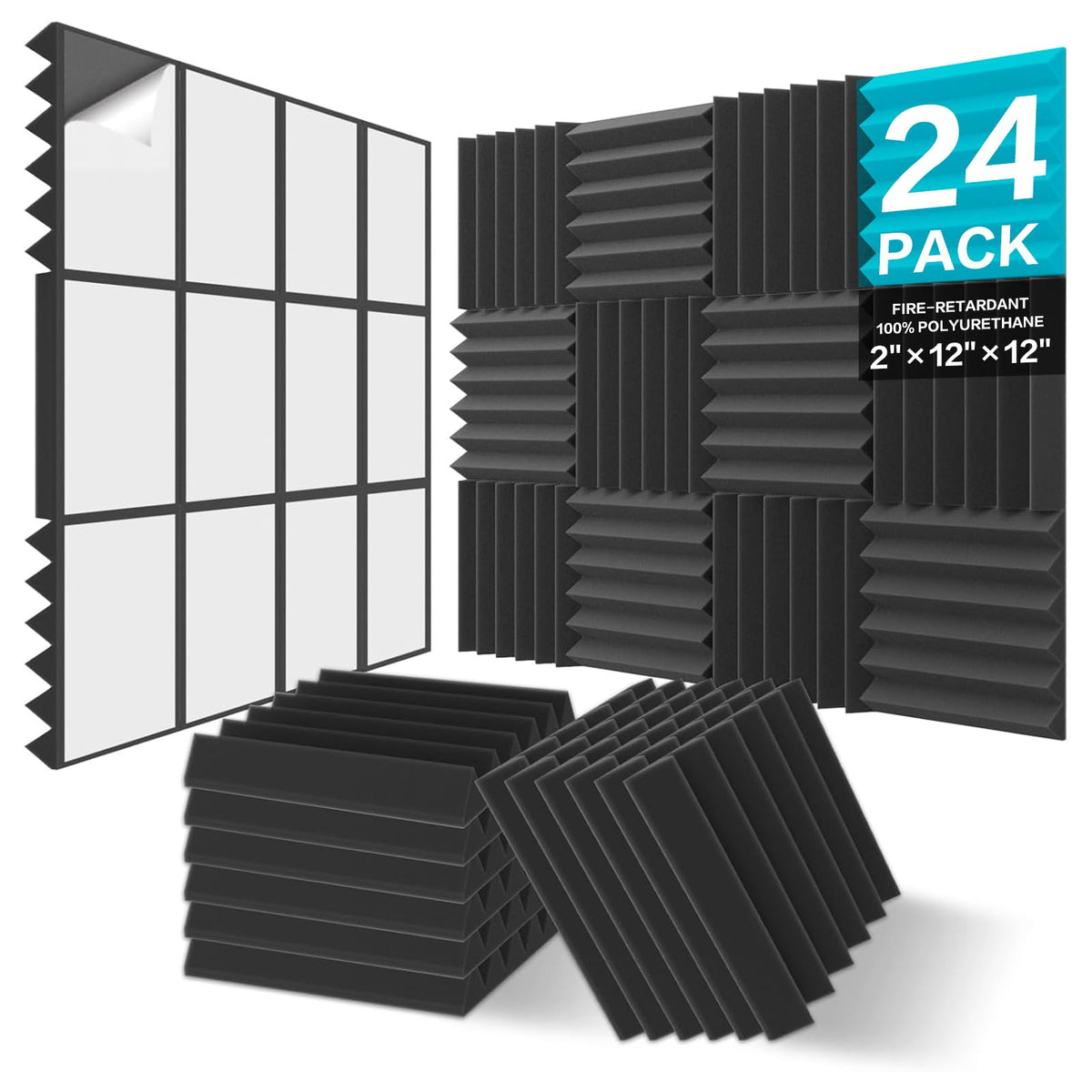 JBER 24 Pack Acoustic Panels Studio Foam Wedges Soundproof Padding
