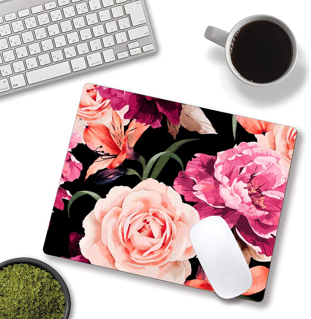 DUADELI Watercolor Rose Flower Mouse Pad, Floral Mouse Pad Custom Design, Square Waterproof Mouse Pad Non-Slip Rubber Base MousePads for Office Laptop, 9.5x7.9x0.12 Inch