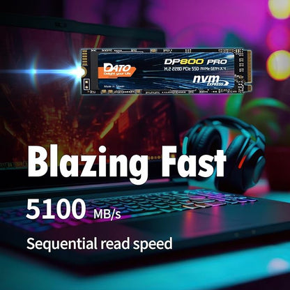 DATO M.2 2280 SSD 512GB, PCIe Gen4 x4 NVMe SSD Internal Solid State Drive for Gaming and Creators, Compatible with Desktop and Laptop, Up to 5100/4600 MB/s - DP800 Pro