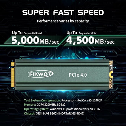 FN960 1TB M.2 2280 PCIe Gen4 x4 NVMe 1.4 Internal Solid State Drive with Heatsink - Speeds up to 5,000MB/s, Dynamic SLC Cache, Internal SSD