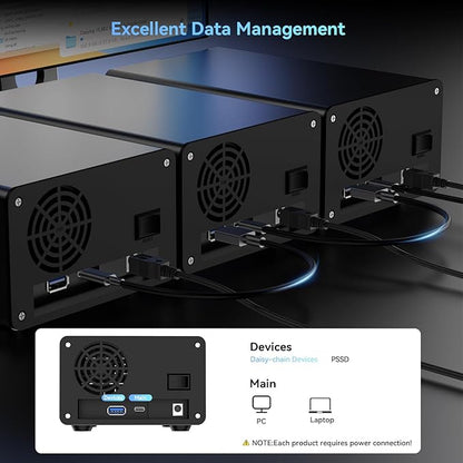 Aluminum Dual Bay 10Gbps Hard Drive Enclosure with Cooling Fan for 2.5“/3.5" SATA HDD/SSD with USB A/C 3.2 Gen 2, Support Hot Swappable, Daisy Chain Expansion, Tool-Free, DAS(NO RAID/NAS)