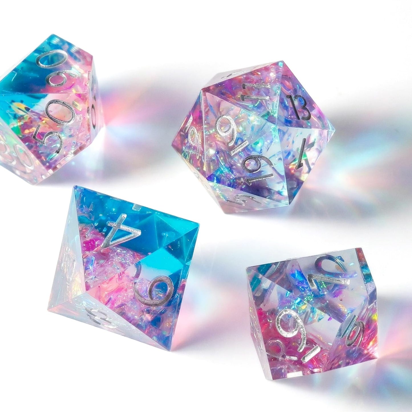 Haxtec Sharp Edge DND Dice Set, Sparkling Resin Polyhedral RPG Dice