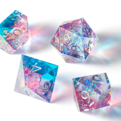 Haxtec Sharp Edge DND Dice Set, Sparkling Resin Polyhedral RPG Dice