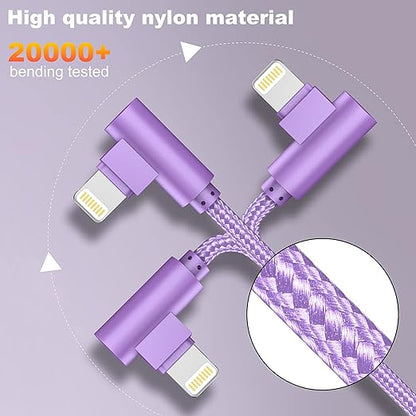 iPhone Charger 3 Pack 10FT USB A to Lightning Cables 90 Degree Charge Cable MFi Certified Nylon Braided Fast Charging Cord for iPhone 14/13/12/11/X/Max/8/7/6/6S/5/5S/SE/Plus/iPad