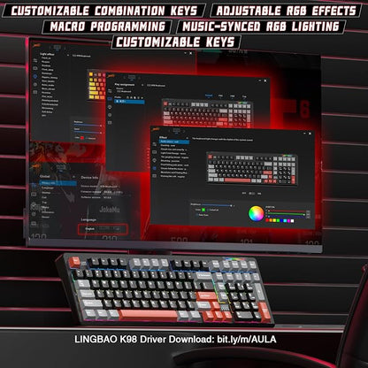 LINGBAO K98 Wireless Mechanical Gaming Keyboard, Tri-Mode BT5.0/2.4GHz/USB-C, Gasket Custom Hot-Swappable Linear Switches Mechanical Keyboards, RGB Backlit Gaming Keyboard for PC Laptop