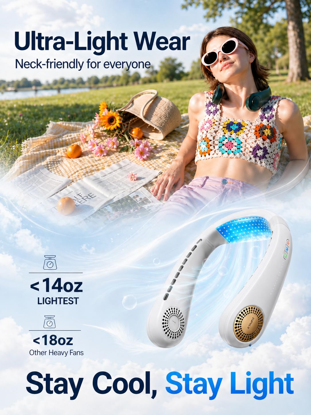 TORRAS COOLiFY Air 2026 Upgraded Neck Fan Air Conditioner, Dual-Airflow Pro Cooling, Ultra Light Portable Fan Rechargeable, Personal Cooling Fan Travel Essentials, Gift for Dad Father,White