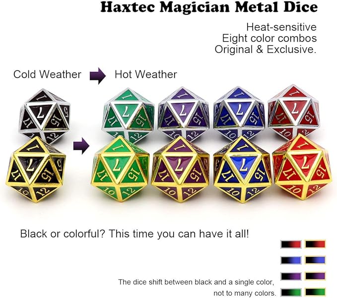 Haxtec Metal DND Dice Set Heat Sensitive Color Changing Metal Dice Polyhedral D&D Dice Compatible with Dungeons and Dragons RPG -Gold Black Red Shift