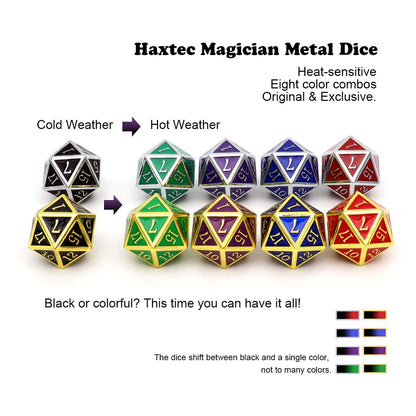 Haxtec Metal DND Dice Set, 7 Pcs Color Changing Polyhedral Dice for RPG