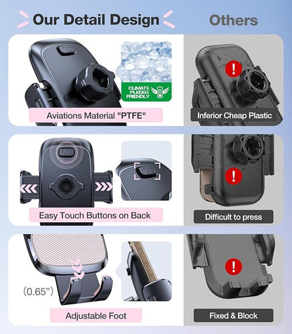 TORRAS Pink Phone Holders for Your Car【True Military-Grade & Strongest Suction】, Universal Car Phone Holder Mount Truck Cradle Stand for Dashboard Windshield Vent, Pink Car Accessories