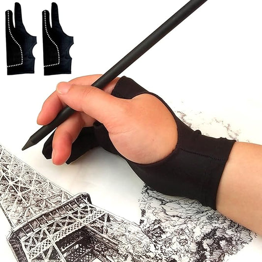 Holyzuel Drawing Glove, Digital Art Glove for Graphic Tablet, Artist Gloves with Two Fingers for iPad, Paper Sketching, Smudge Guard, Palm Rejection, Suitable for Left and Right Hand (2 PCS, Small)