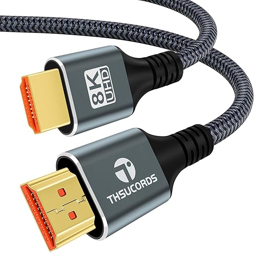 8K 4K HDMI Cable 6.6FT, High Speed Braided HDMI to HDMI 2.1 Cord Supports 8K@60Hz, 4K@120Hz 144Hz 48Gbps Compatible with Roku TV/PS5/HDTV/Blu-ray