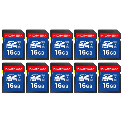 INDMEM SD Card 16GB, 10-Pack UHS-I Class 10 MLC Flash Memory Card, High-Speed Secure Digital Cards for Cameras, DSLR, Action Cams - Reliable Storage
