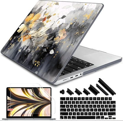 DONGKE for M4 MacBook Pro 16 Inch Case 2024 2023 2021 A3403 A3186 M3 A2991 M2 A2780 M1 A2485 Pro/Max Chip, Plastic Hard Shell Case & Keyboard Cover for Mac Pro 16 with Touch ID, Ink Flower