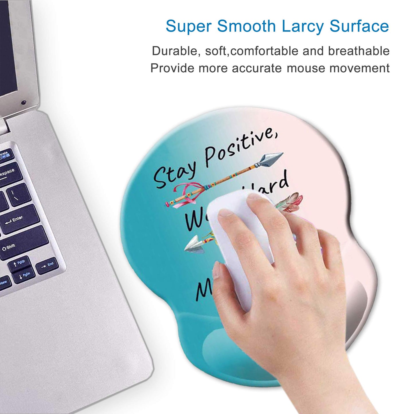 ITNRSIIET Ergonomic Mouse Pad with Gel Wrist Rest Support Non-Slip PU Base Stay Positive Work Hard and Make It Happen Inspirational Quote Cute Small Mouse Pad Pain Relief, 8.7 x 7.2 inches