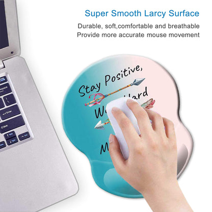 ITNRSIIET Ergonomic Mouse Pad with Gel Wrist Rest Support Non-Slip PU Base Stay Positive Work Hard and Make It Happen Inspirational Quote Cute Small Mouse Pad Pain Relief, 8.7 x 7.2 inches