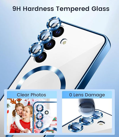 Slim Thin for Samsung Galaxy S25 Case, Compatible with MagSafe, Built-in Camera Lens Protector, Shockproof Protective Phone Case, Soft Electroplated Clear Phone Cover, Sapphire Blue