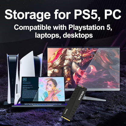 1TB PS5 SSD with Heatsink PCIe Gen4 NVMe M.2 Gaming SSD, 7400MB/s Read, 1GB DRAM Cache, 3D TLC | Internal Solid State Drive Compatible with PS5 & PC(EN855)