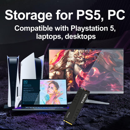 Ediloca 4TB PS5 SSD with Heatsink PCIe Gen4 NVMe M.2 Gaming SSD, 7400MB/s Read, 4GB DRAM Cache, 3D TLC | Internal Solid State Drive Compatible with PS5 & PC(EN855)
