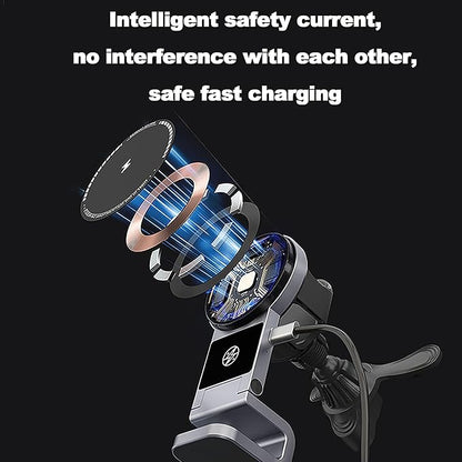 3 in 1 Wireless Car Charger, 15W Fast Charging Phone Holder Foldable Magnetic Mount Fit for All iPhone Android Phone, iWatch, Airpods Wireless Earphone