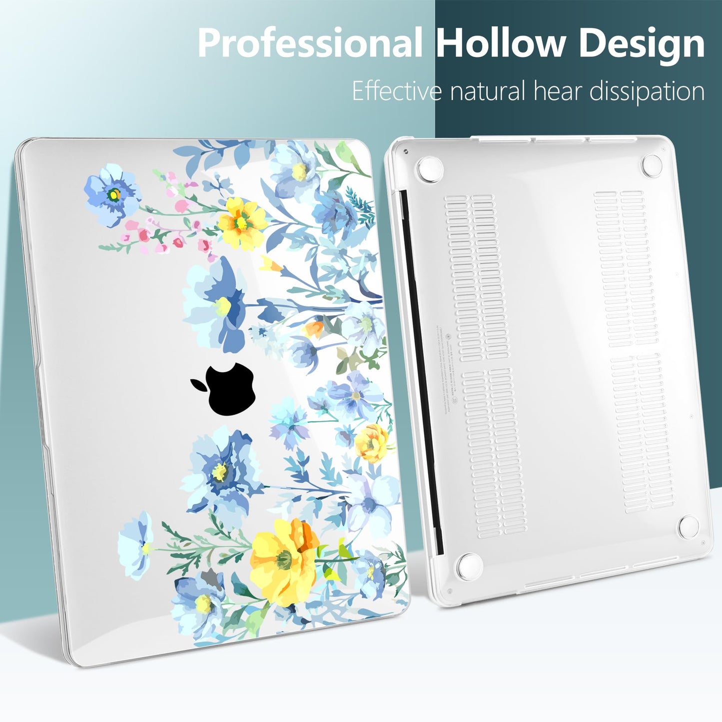 TWOLSKOO Compatible with MacBook Pro 13 inch Case 2023-2016 A2338 M2/M1 A2251 A2289 A2159 A1989 A1706, Plastic Hard Shell Cover & Keyboard Skin & Screen Protector, Blue Flowers