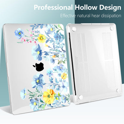 TWOLSKOO Compatible with MacBook Pro 13 inch Case 2023-2016 A2338 M2/M1 A2251 A2289 A2159 A1989 A1706, Plastic Hard Shell Cover & Keyboard Skin & Screen Protector, Blue Flowers