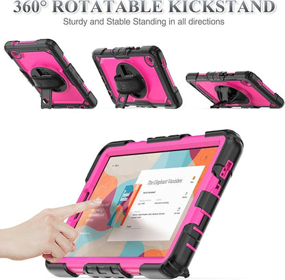 SEYMAC stock Case for Samsung Galaxy Tab A9 8.7'', Full-Body Drop Protection Case with Screen Protector Pencil Holder [360° Rotating Hand Strap] &Stand, Pink+Black