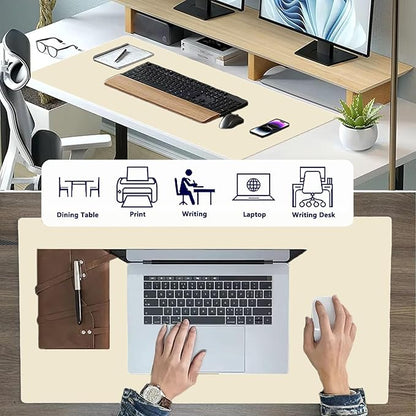 PU Leather Desk Pad Protector Gaming Mouse Pad Non Slip Desk Mat for Keyboard and Mouse Waterproof Desk Writing Pad for Office and Home Desk Accessories(Beige, 35.4 * 17.7)