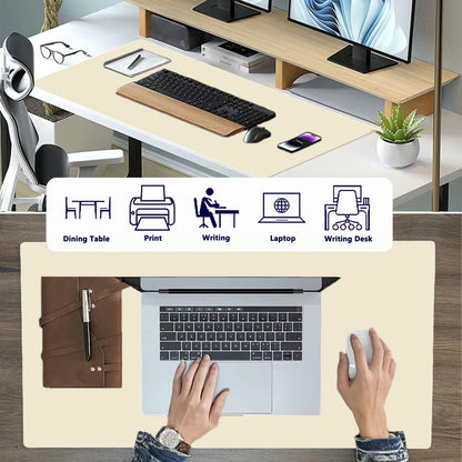 PU Leather Desk Pad Protector Gaming Mouse Pad Non Slip Desk Mat for Keyboard and Mouse Waterproof Desk Writing Pad for Office and Home Desk Accessories(Beige, 47.2 * 17.7)
