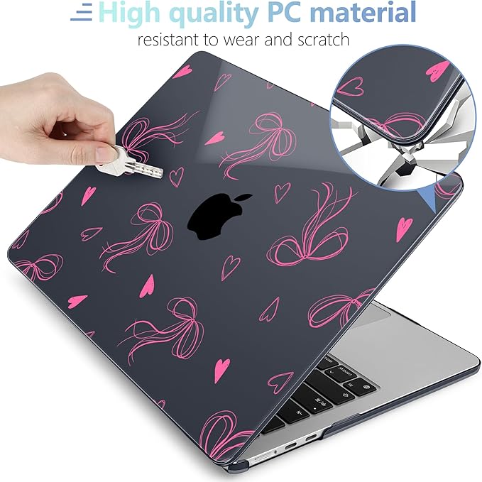 MEEgoodo for M4/M3/M2 MacBook Air 15.3 inch Case 2025 2024 2023, Case Fit Model (A3241/A3114/A2941) for MacBook Air 15 inch, Laptop Hard Shell with Keyboard Cover, Ribbons Bow