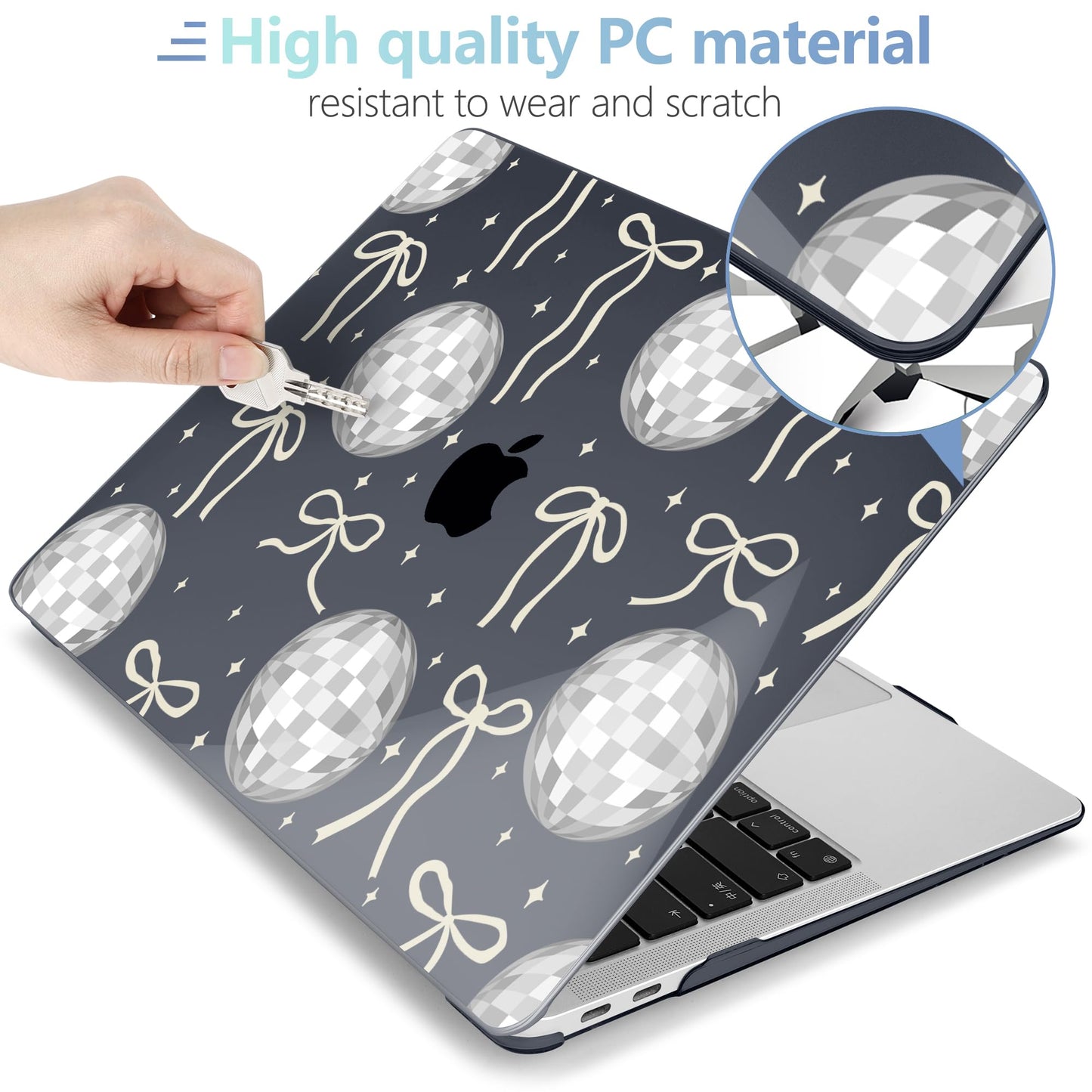 MEEgoodo for MacBook Air 13 inch Case 2021 2020 2019 2018 Released A2337 M1 A2179 A1932 with Touch ID, Plastic Hard Shell & Keyboard Cover Compatible with MacBook Air Case 13.3,Silver Disco Balls&Bows