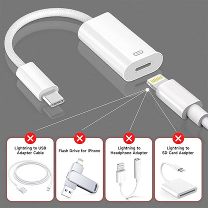 USB C to Lightning Headphone Audio Adapter, Type C Male to Female Lightning Earphone Converter with Charge/Data Transfer, Compatible with iPhone 17/16/15 Plus/Pro/Max, iPad Pro/Air 6/5/4, MacBook