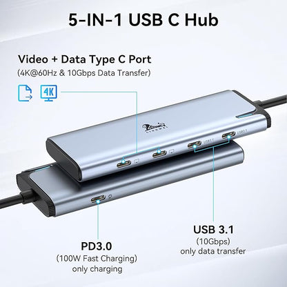 USB C Docking Station Dual Monitor 4K@60Hz DP Alt Mode, USB C Video Hub with 10Gbps Data Transfer, 100W PD Charging, USBC Splitter for Dell/HP/Lenovo, Portable Monitor and More Type C Devices