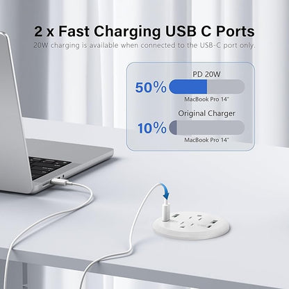 3 inch Desktop Power Grommet USB C,40W Fast Charging Station,Furniture Recessed Power Strip,2 Outlets,4 USB Ports,Flush-Mount for Desktop, Workspace Essential Desk Outlet,2 Pack