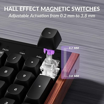 Keychron K10 HE Hall Effect Keyboard Wireless, Magnetic Switch Hot Swappable, Adjustable Actuation Rapid Trigger Mode with Aluminum + Wood Frame, Full-Size Custom RGB for Mac Windows Linux - Black