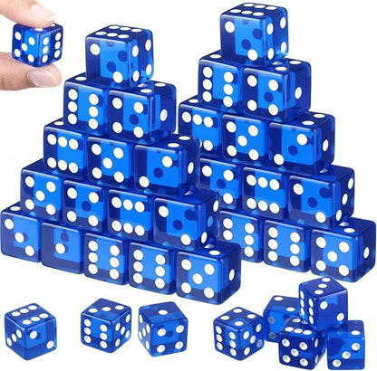 36 Piece 19 mm Casino Style Craps Dice Sets Acrylic and Translucent D6 Dice, Square W/Rounded Edge for Casino, Craps, Table Games and Board Games (Blue)
