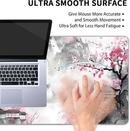 Japanese Cherry Blossom Large Mouse Pad,Gaming Keyboard Desk Pad,Extended Mouse Mat Non-Slip Rubber Base with Stitched Edges for Office Game Home XL 31.5"x11.8"