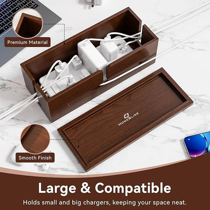 Large Cable Management Box-Stylish Wire Organizer, Wire Concealer and Wire Management Box-Wire Management Box with Protective Sleeve (Black)