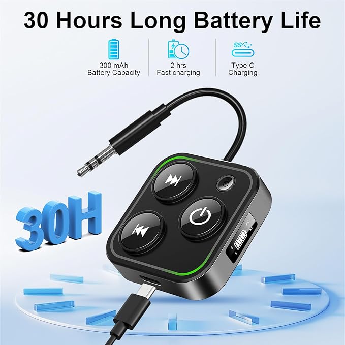 2025 Pro Bluetooth 5.4 Transmitter Receiver, 2-in-1 Wireless Audio Adapter for Airplane/TV/PC/Gym - Dual Link Headphone, Low Latency, Battery Display, Built-in Mic, 30H Playtime, Aviation Metal Frame