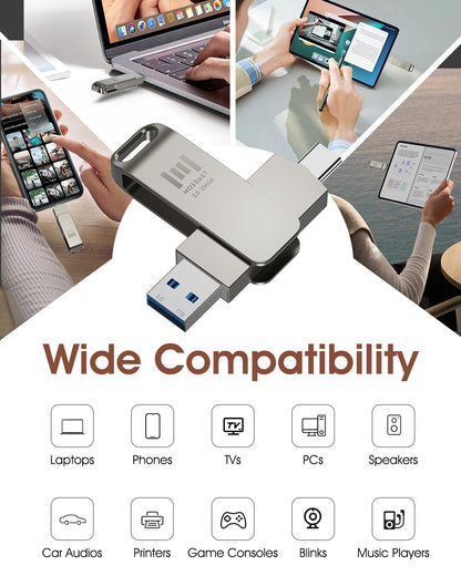 MOSDART 256GB USB C and USB A 3.2 150MB/s Swivel Dual Flash Drive, Silver