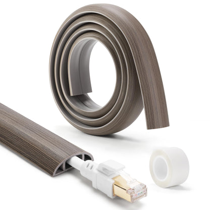 Floor Cord Cover 6ft, Cord Hider Floor Gray Wood, Cable Management Prevent Trips, Cable Cover Wire Covers for Electric Power Cords, Wire Protector Cavity W0.47in x H0.28in Grey