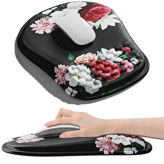 Aszqvd Ergonomic Mouse Pad with Wrist Support, Floral Mousepad for Desk