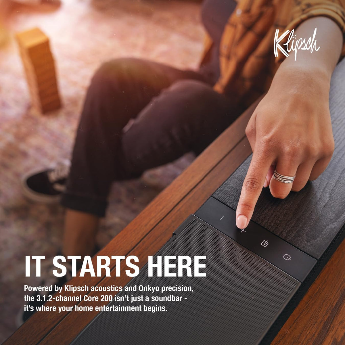 Klipsch Flexus CORE 200 3.1.2 Channel Powered by Onkyo Bluetooth Sound Bar with Dolby Atmos and Custom Tuned Bass - Black, 44" W