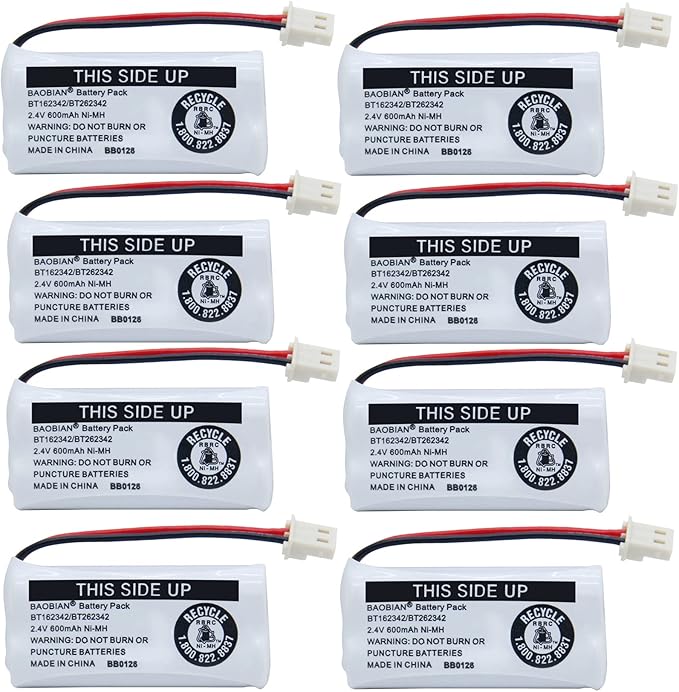 BT162342/BT262342 Cordless Phone Batteries 2.4V 600mAh Ni-Mh BT166342/BT266342 CS6114 CS6419 CS6719EL52300 CL80111 (8 Pack)