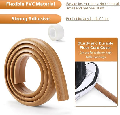 Floor Cord Cover 4ft, Cord Hider Floor Yellow Oak Wood, Cable Management Prevent Trips, Cable Cover Wire Covers for Electric Power Cords, Wire Protector Cavity W0.47in x H0.28in