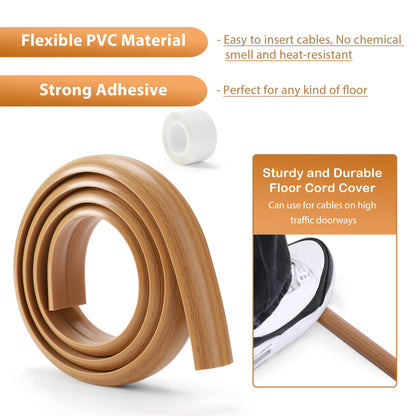 Floor Cord Cover 6ft, Cord Hider Floor Gray Wood, Cable Management Prevent Trips, Cable Cover Wire Covers for Electric Power Cords, Wire Protector Cavity W0.47in x H0.28in Grey