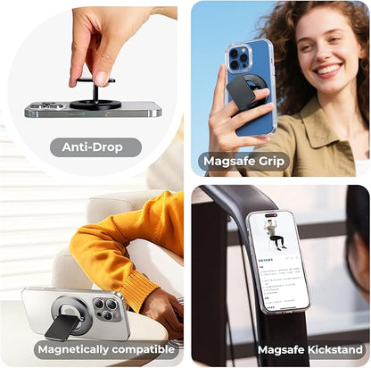 Dual-Side for Magsafe Phone Grip with Magnetic Phone Stand, Magnet Ring Holder for iPhone 16/15/14/13/12 Pro Max Series Magsafe Case, Strong Magnetic Car Mount, Gym Phone Holder