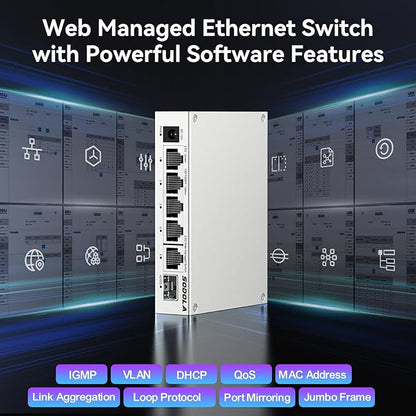 SODOLA 5 Port 2.5Gb Switch Managed, 5X 2.5G Base-T Ports, 1x 10G SFP+,Aluminum Alloy Cooling & Magnetic Mounting - LACP/QoS/VLAN/IGMP Web 2.5G Network Switch for Homelab