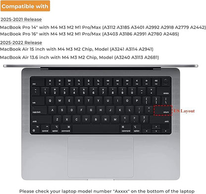 EooCoo Premium Keyboard Cover Skin Ultra Thin Protector Compatible with 2025-2021 MacBook Air 15" 13.6" M4 M3 M2 Chip, MacBook Pro 14" 16" M4 M3 M2 M1 Pro Max Chip, Clear