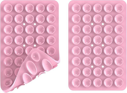 2PACK Silicone Double Sided Suction Phone Case Mount, Detachable Hands Free & Strong Grip Holder for Selfies & Videos, Compatible iPhone Android (Light Pink, 2Pack 40 Suction Cups)