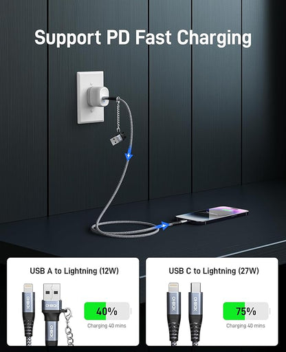 USB C to Lightning Cable Fast Charging 2Pack 6ft [Apple MFi Certified] iPhone Charger Cable Compatible with iPhone 14/13/12/11 Pro Max and USB C Female to USB A Male Adapter with Keychain